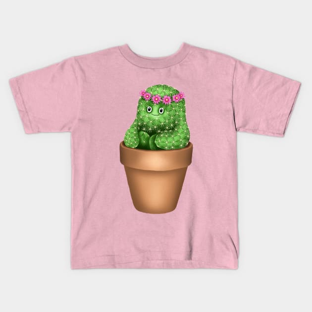 Cute Cactus (Pink Background) Kids T-Shirt by illucalliart